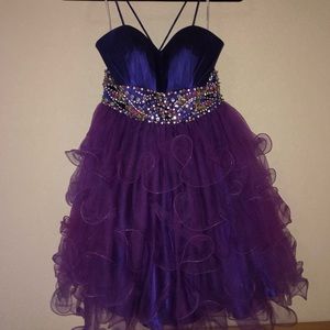 Purple Beaded Short Tulle Layered Prom Dress